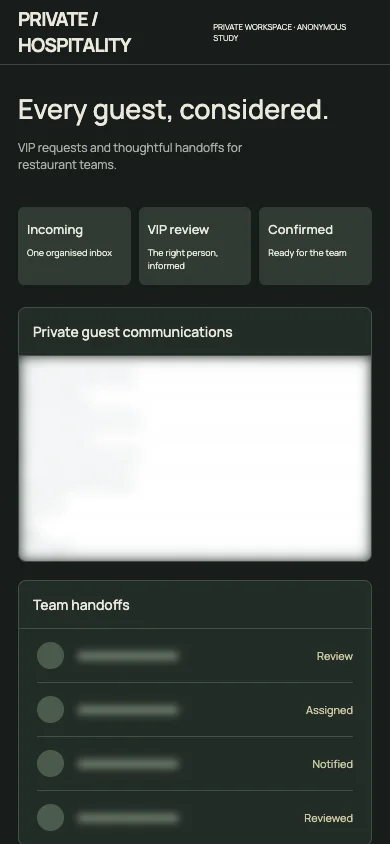Private hospitality — mobile illustrative preview